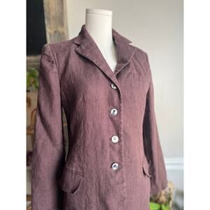 Vintage 90s Brown Linen Blazer Jacket Size Small